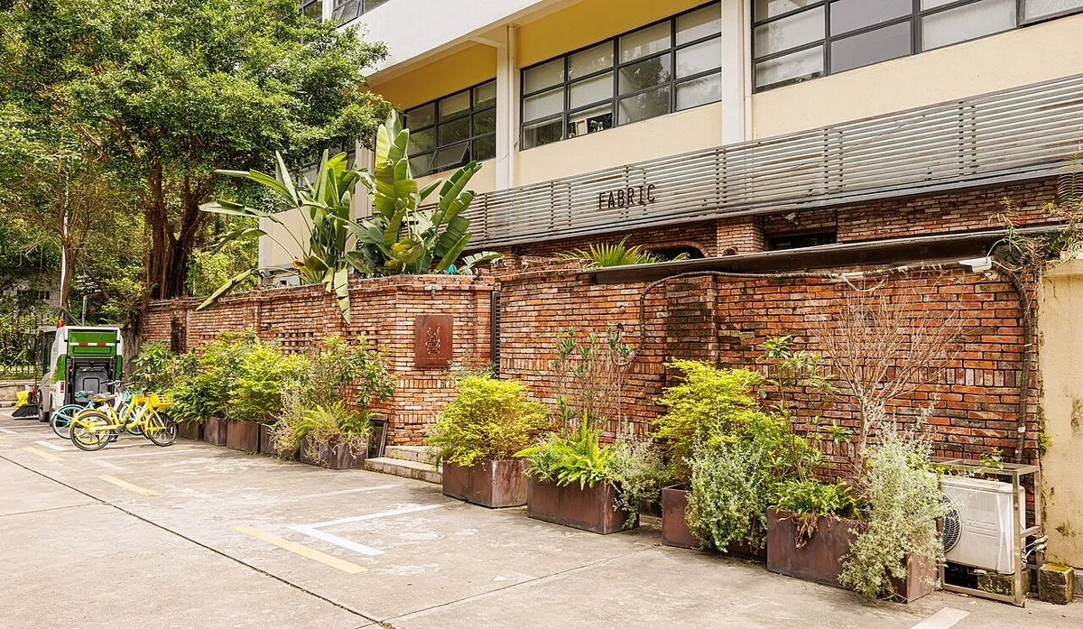 Кирпичная стена, окна и зелень в OCT-LOFT.