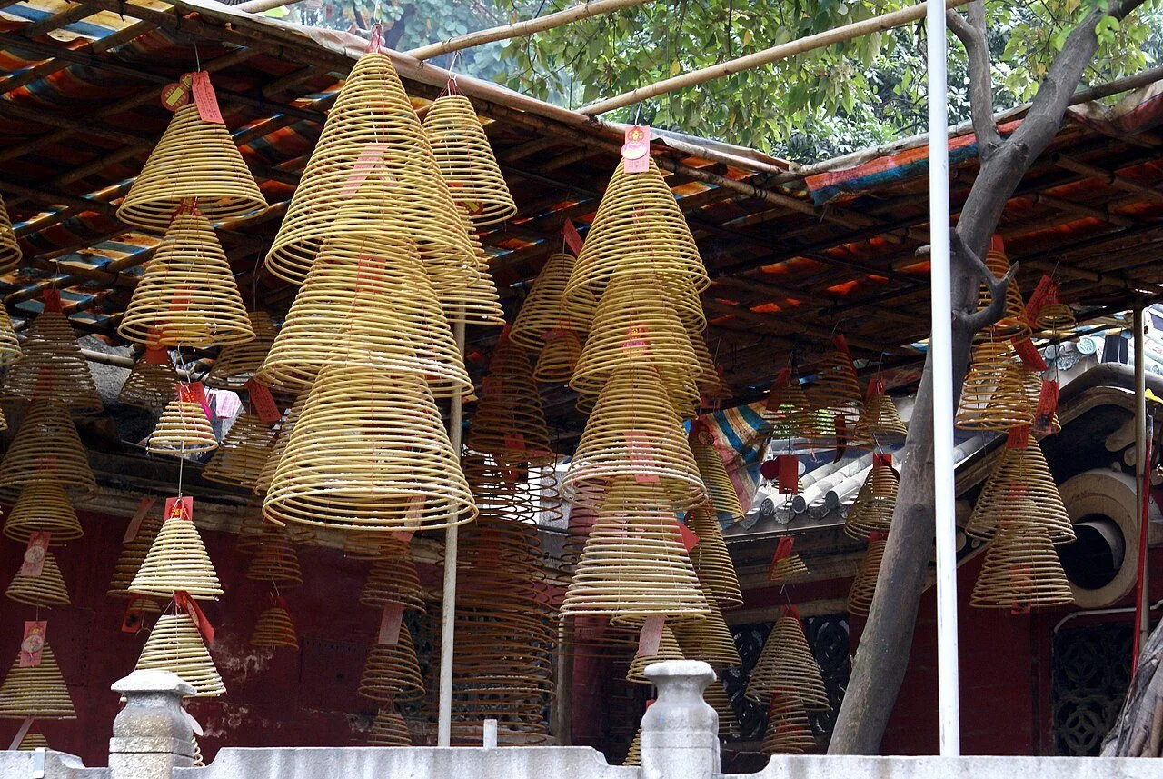 Hanging incense coils beneath a roof at A-Ma Temple.